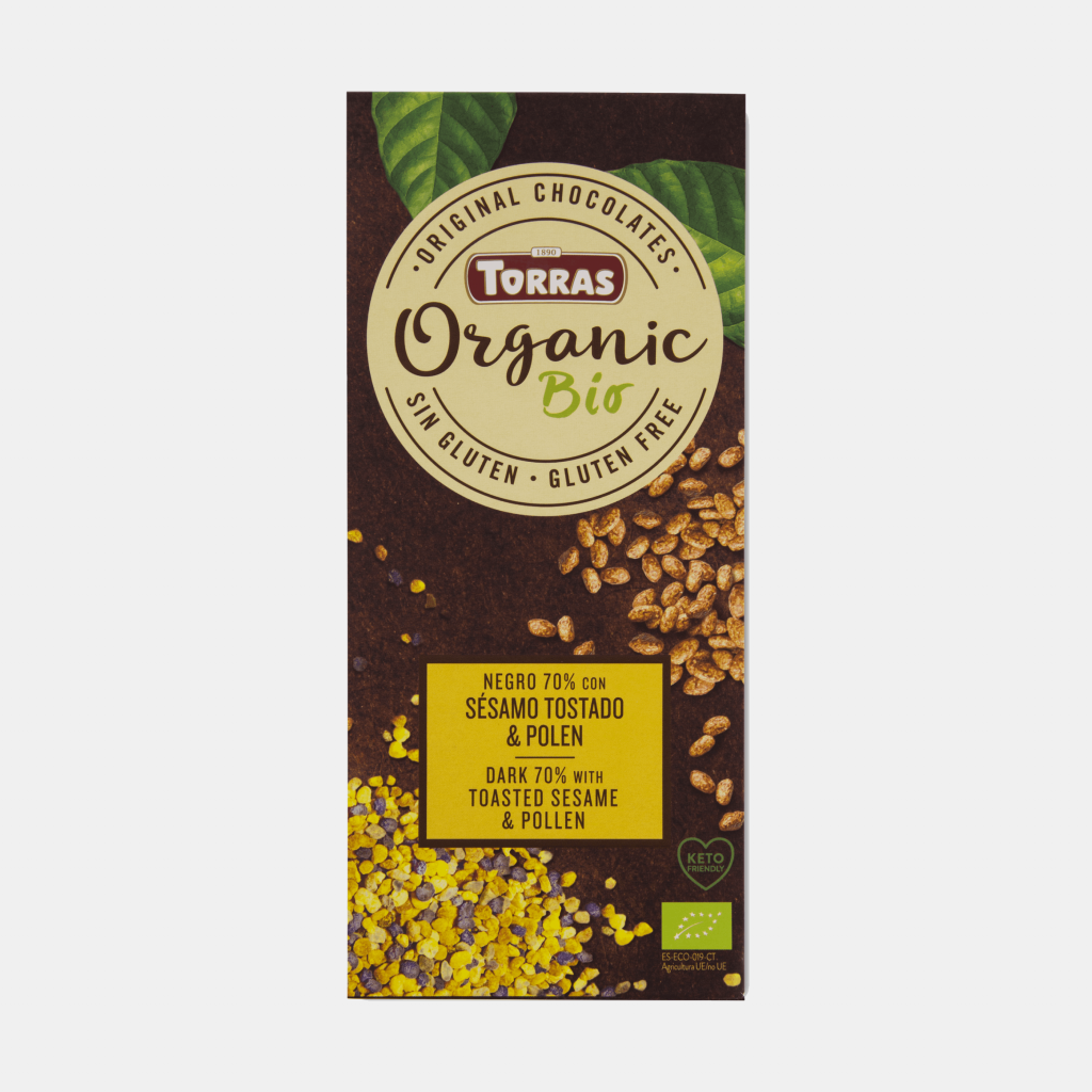 Orgánico Negro 70% con Sésamo y Polen 100g