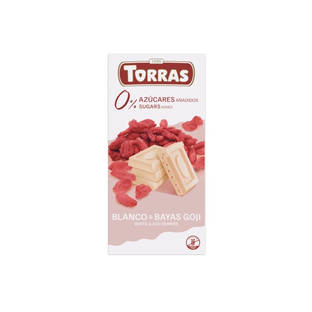 Xocolata Blanca Sense Sucre amb Baies de Goji 75g