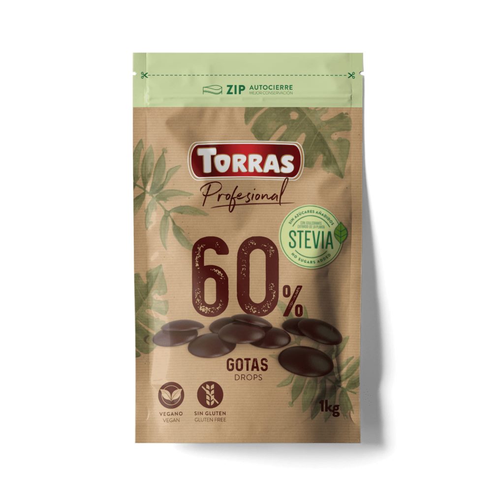 chips de chocolate negro 60% para cobertura con Stevia
