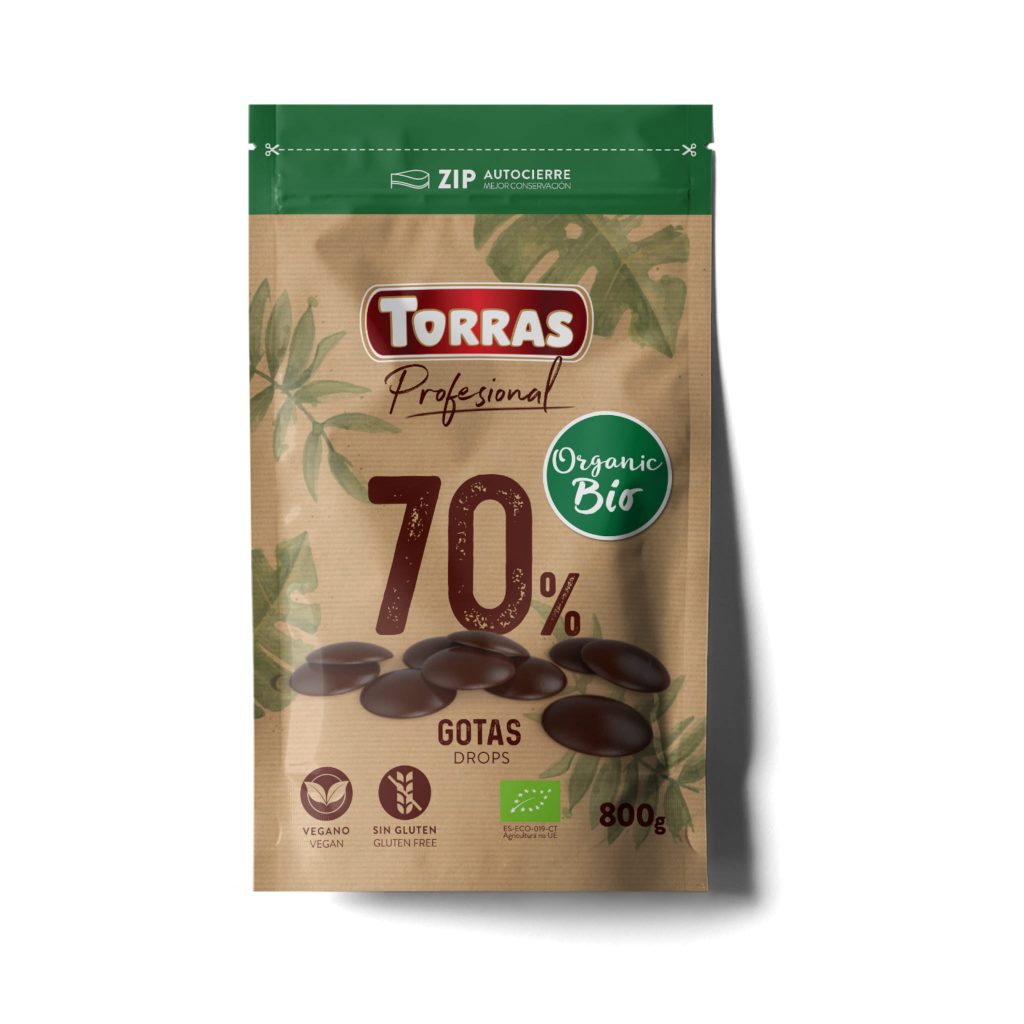 gotas de chocolate negro orgánico 70% para fundir
