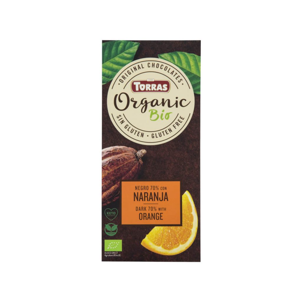 Chocolate negro orgánico 70% cacao con naranja