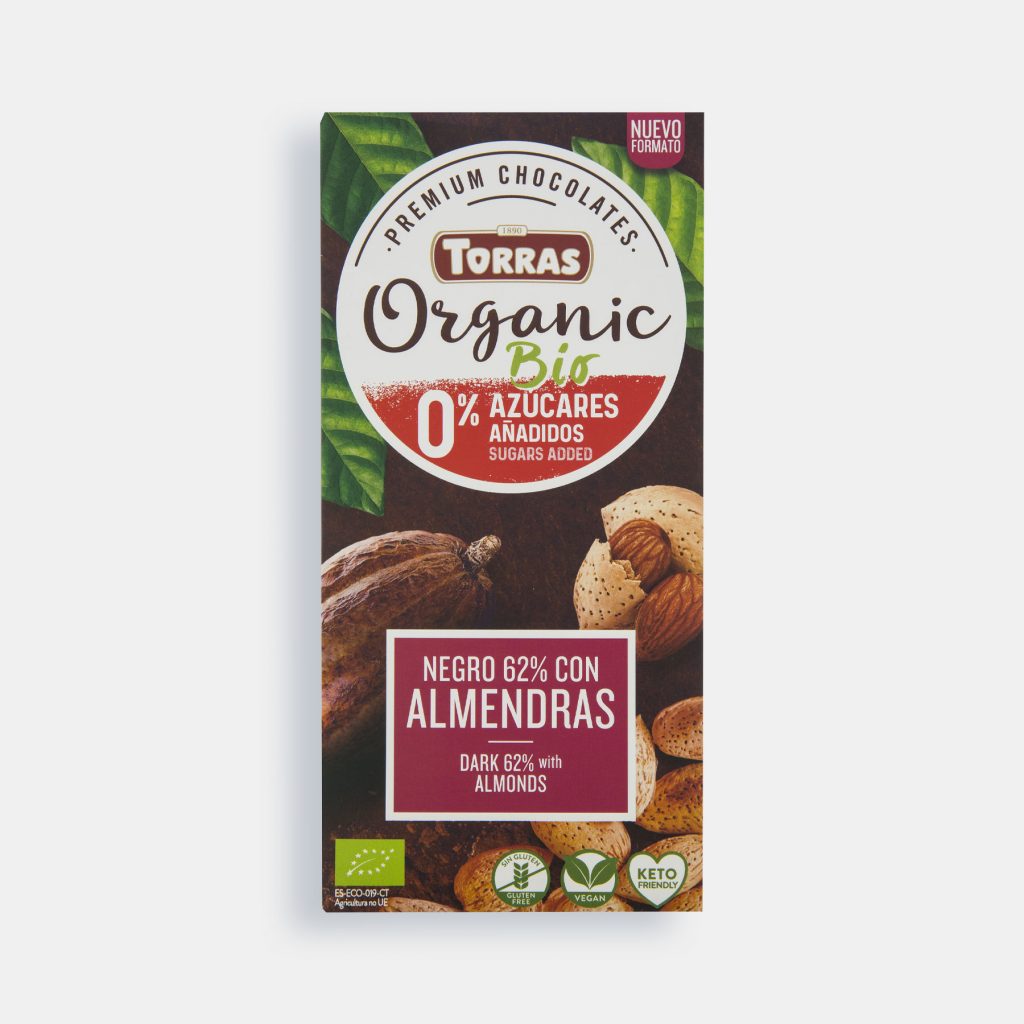 Chocolate negro orgánico con edulcorante y almendras