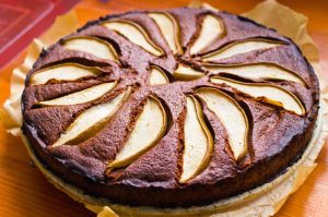 Receta de tarta de chocolate y pera
